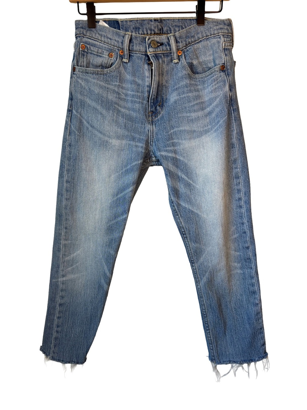 Levis White Oak Cone Denim Raw Hem Mid Rise Womens Jeans Size 29 Campus Staple